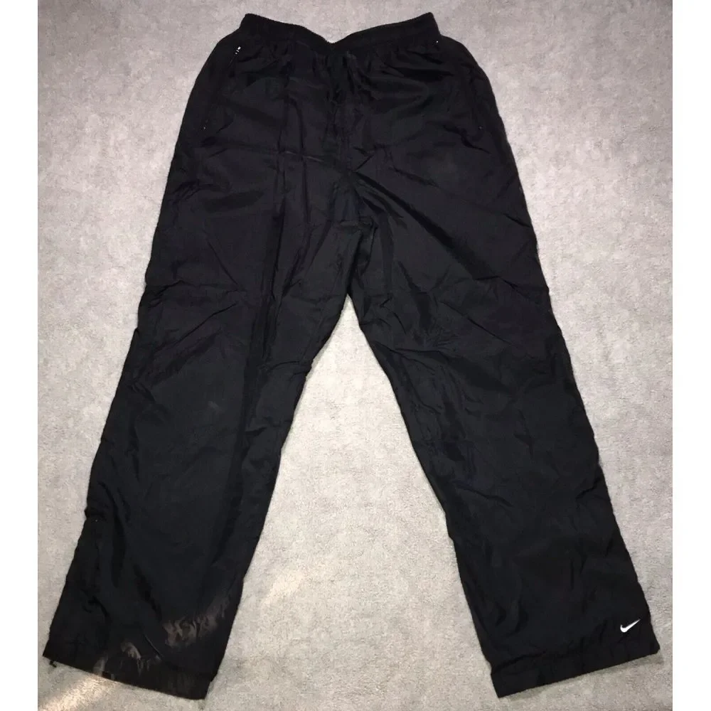 Vintage Nike Women's Black Ankle Zip Nylon 90's Track Pants Lined‎ Medium 8-10
